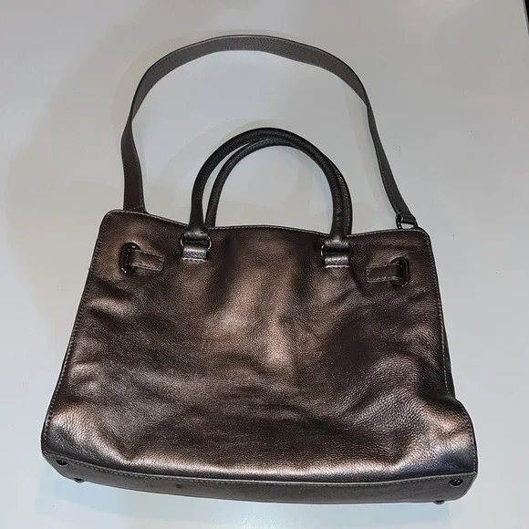 Michael Kors Leather Hamilton Jewel Tote Gunmetal Metallic Shoulder Bag Purse - Picture 2 of 11